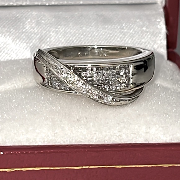 Solid Stamp 10K White Gold Natural Diamond Modern Crossover Band Ring (not 14K ) - Picture 5 of 16